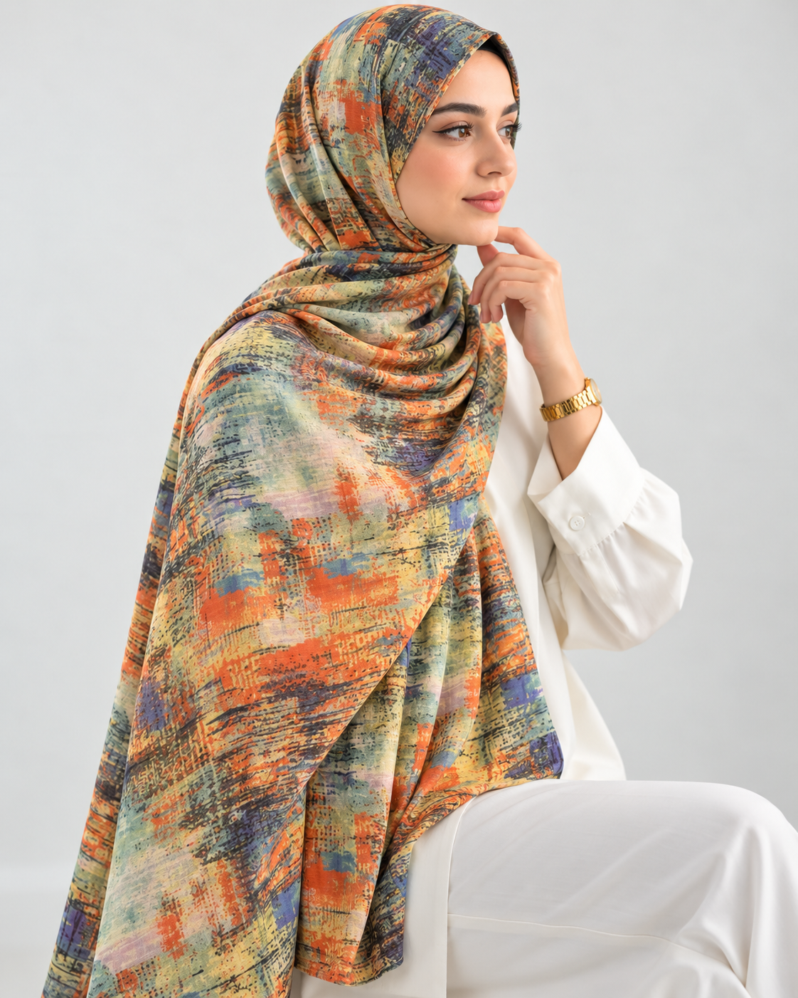 Windblown Printed Lawn Hijab - Sunset