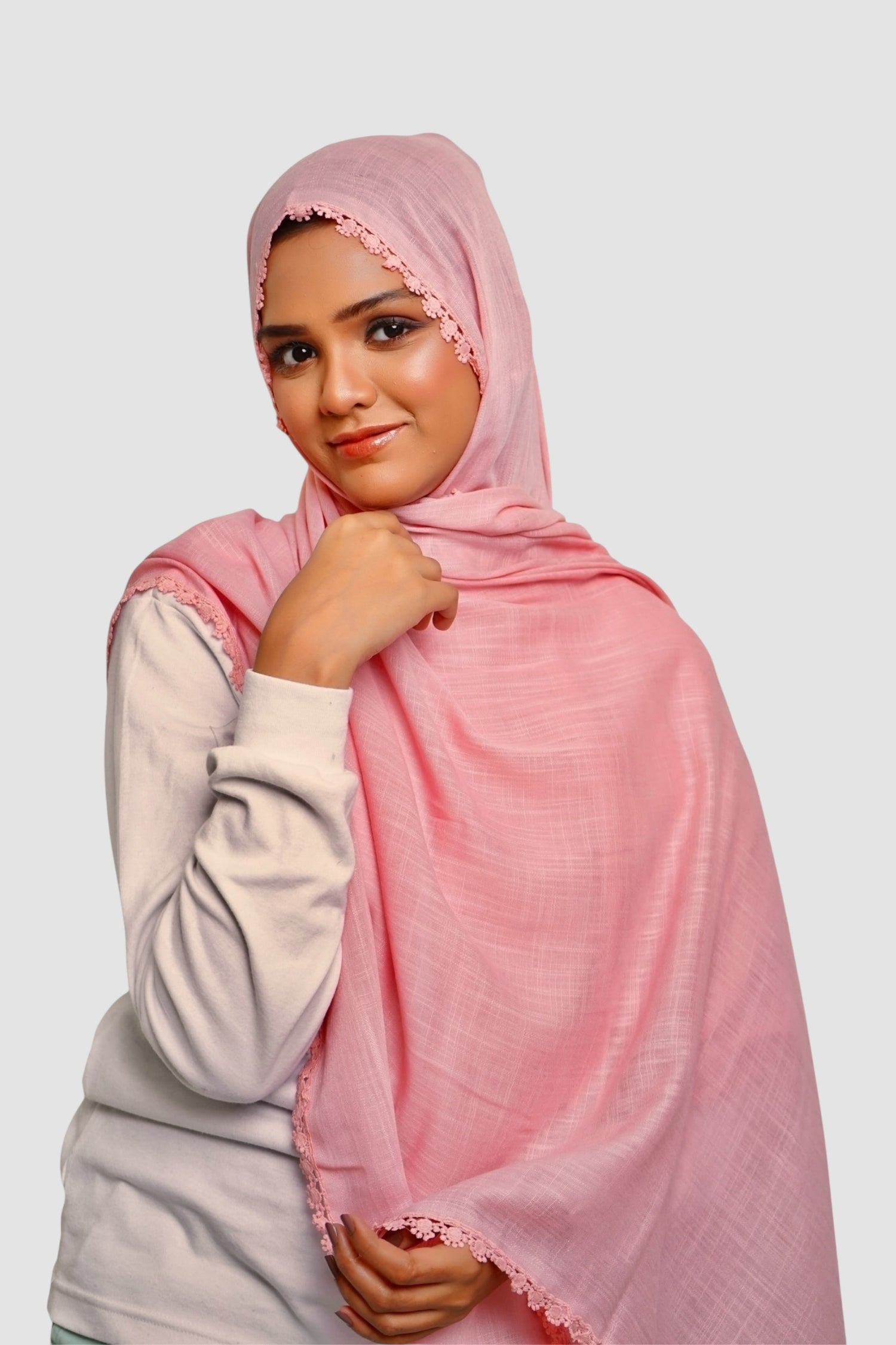 Expressions Turkish Lawn (Wider Width) Lace Hijab - Blush