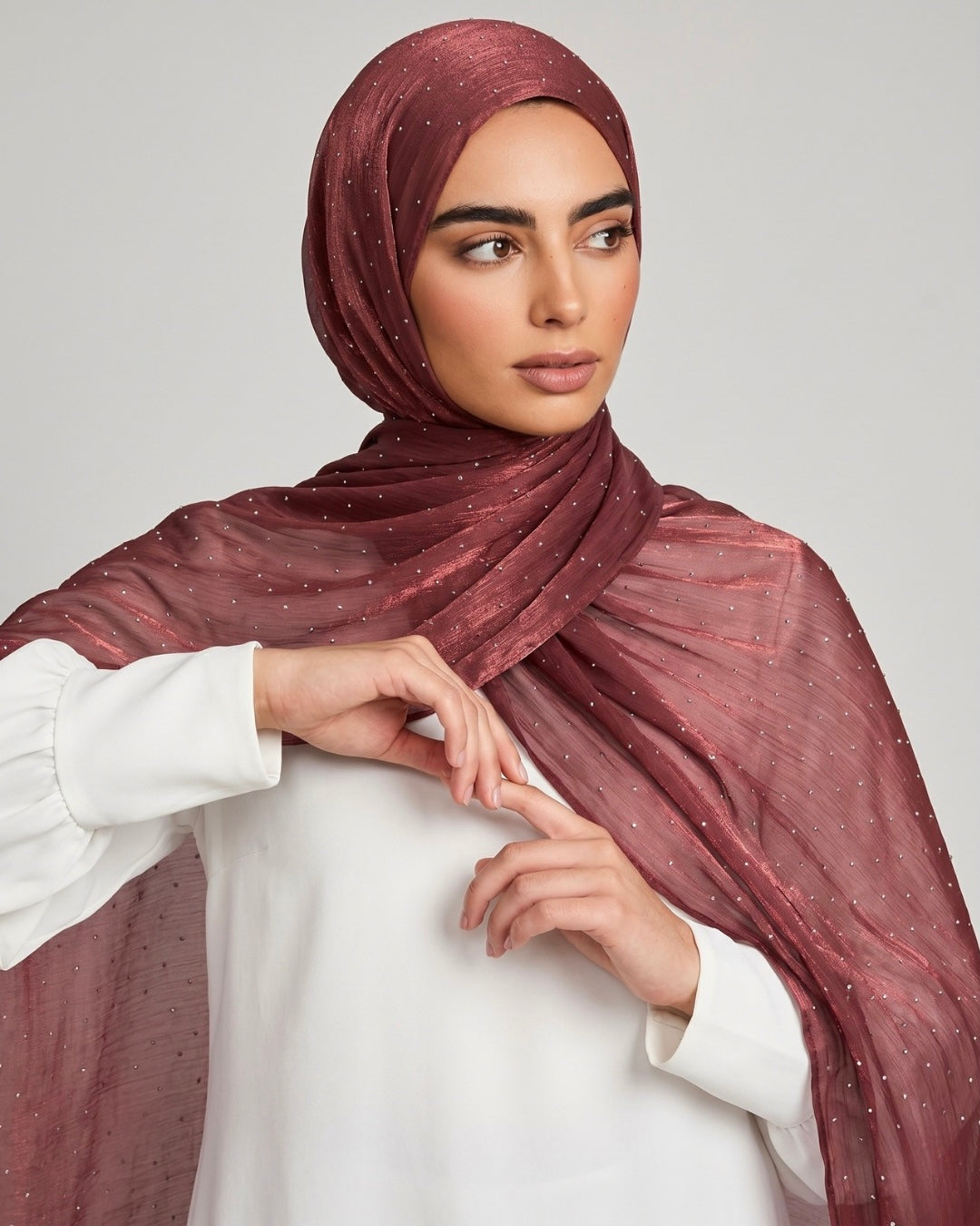 Stardust Organza Stoned Hijab - Onion Pink