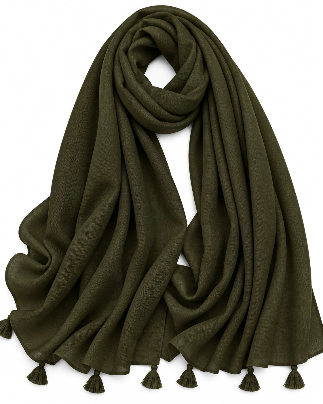 Plain With Tassels - Dark Olive