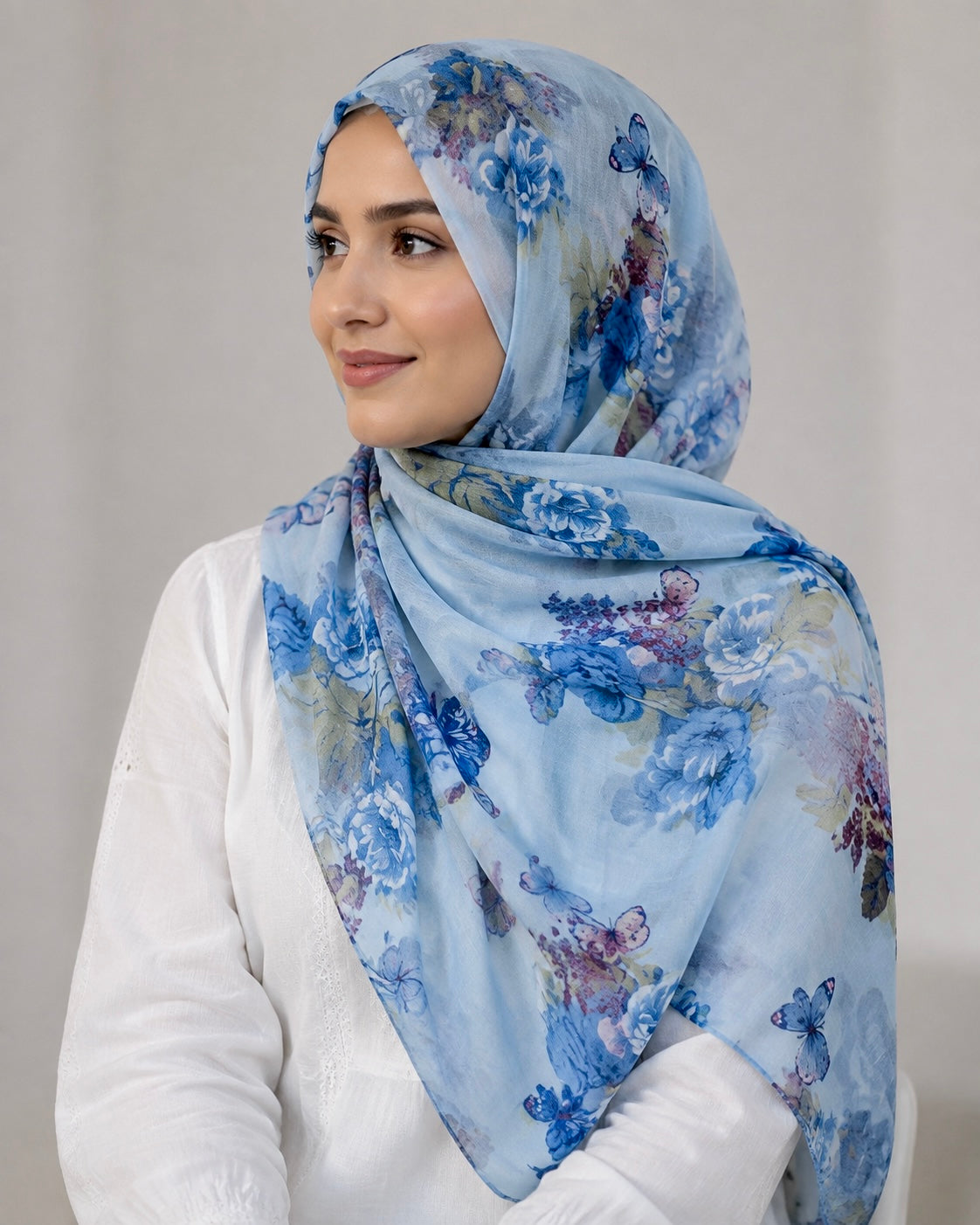 Aria Lawn Printed Hijabs - Sky Blue