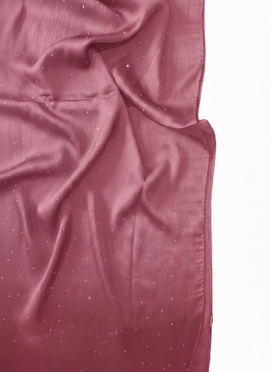 Luxe Crinkle Silk Hijab in Rose Pink, showing the textured fabric drape.