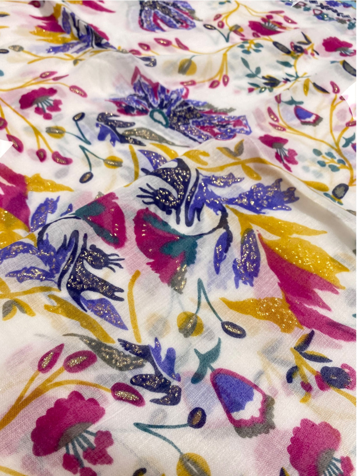 Tendril Glittered Printed Lawn Hijab - Blue