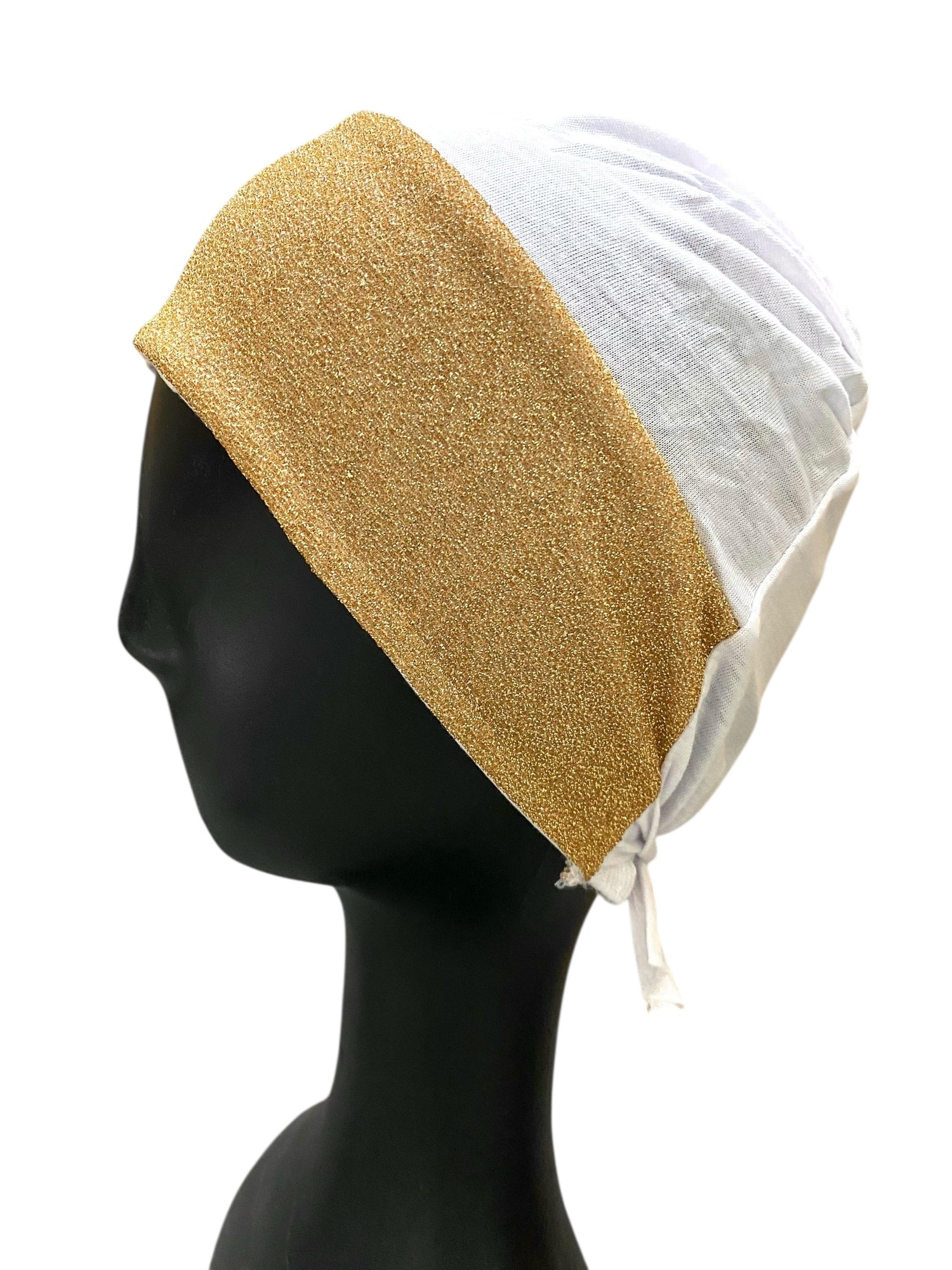 Moonlight Full Covered Hijab Cap – White and Gold