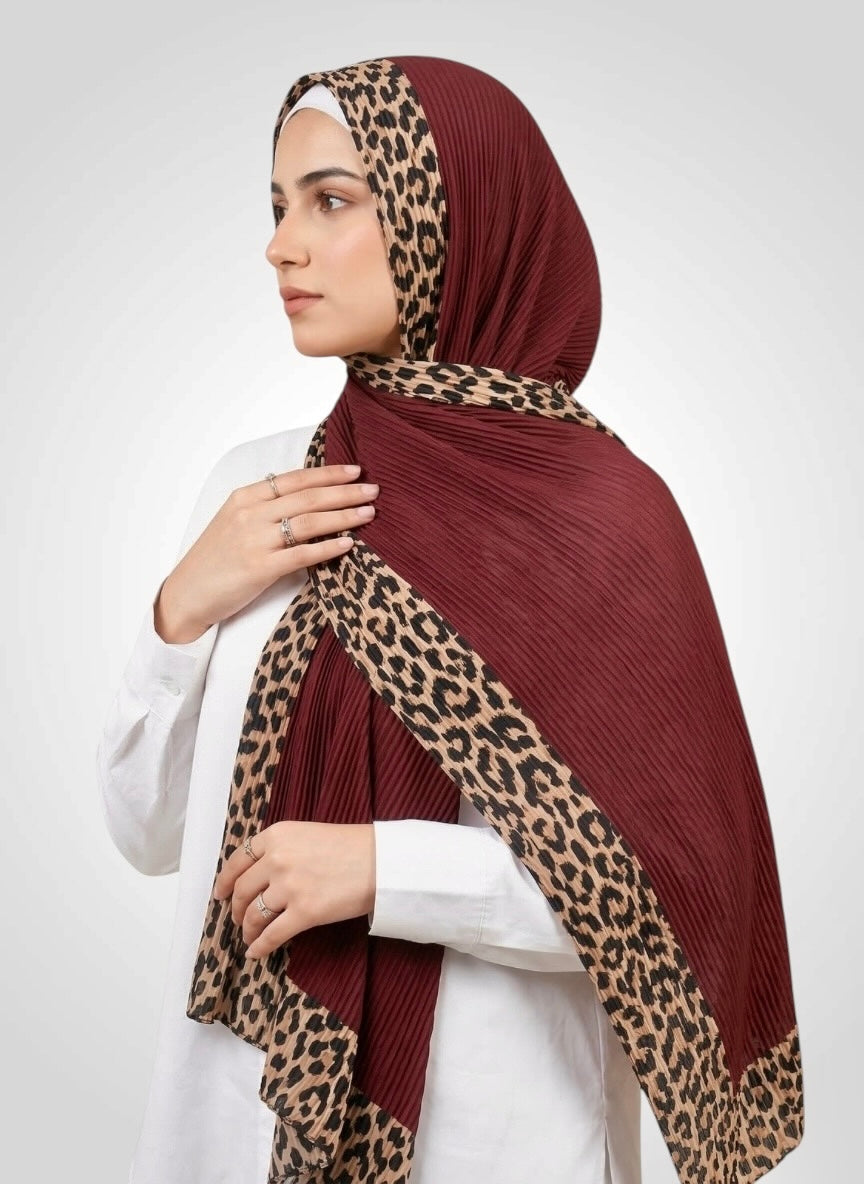 Pleated Border Hijab - Maroon