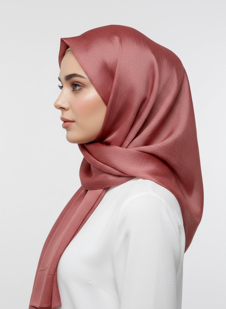 Metallics Crinkle Silk Hijab – Brick Pink