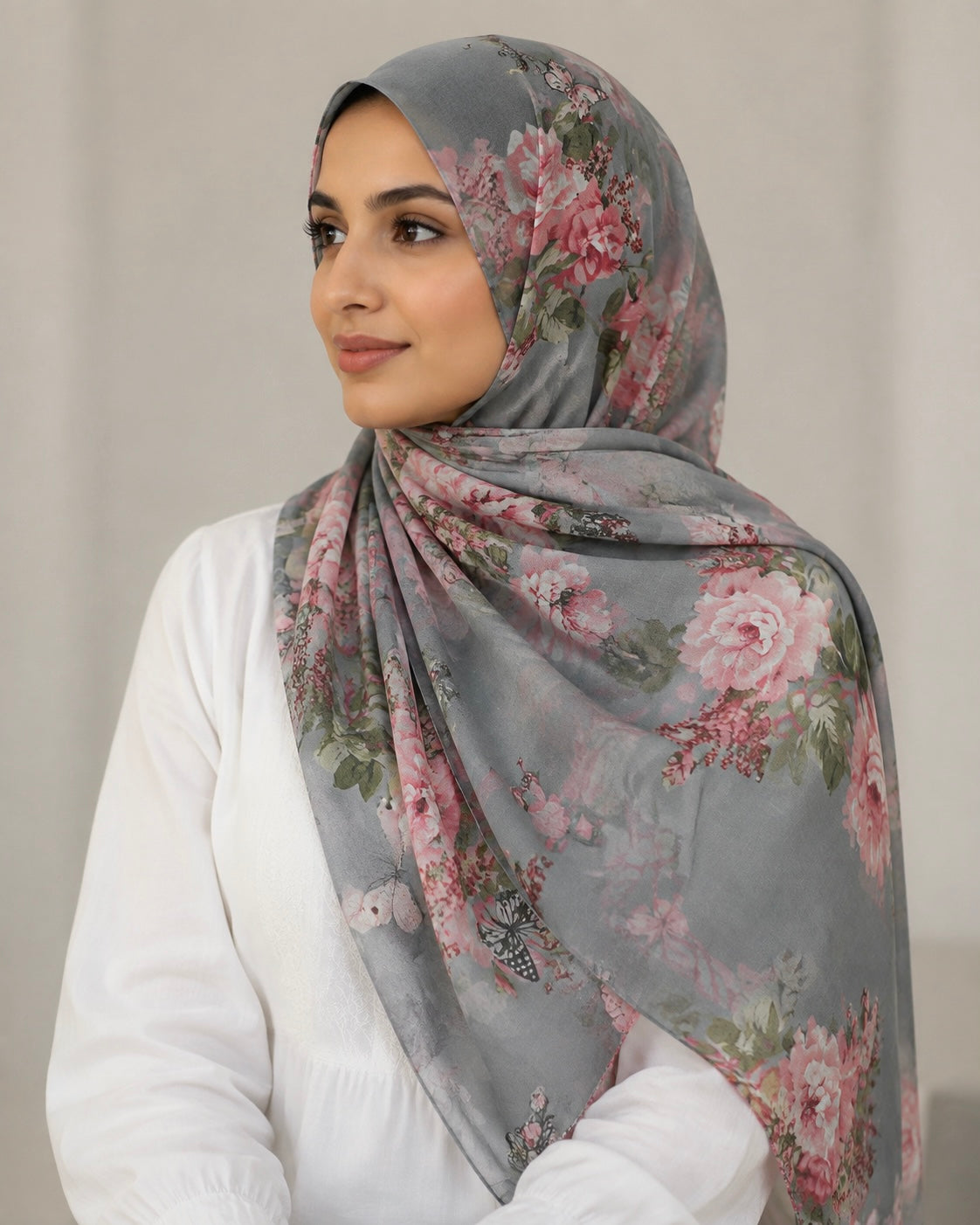 Aria Lawn Printed Hijabs - Grey