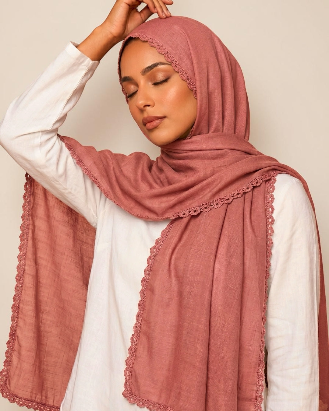 Expressions Turkish Lawn (Wider Width) Lace Hijab - Ballerina Pink