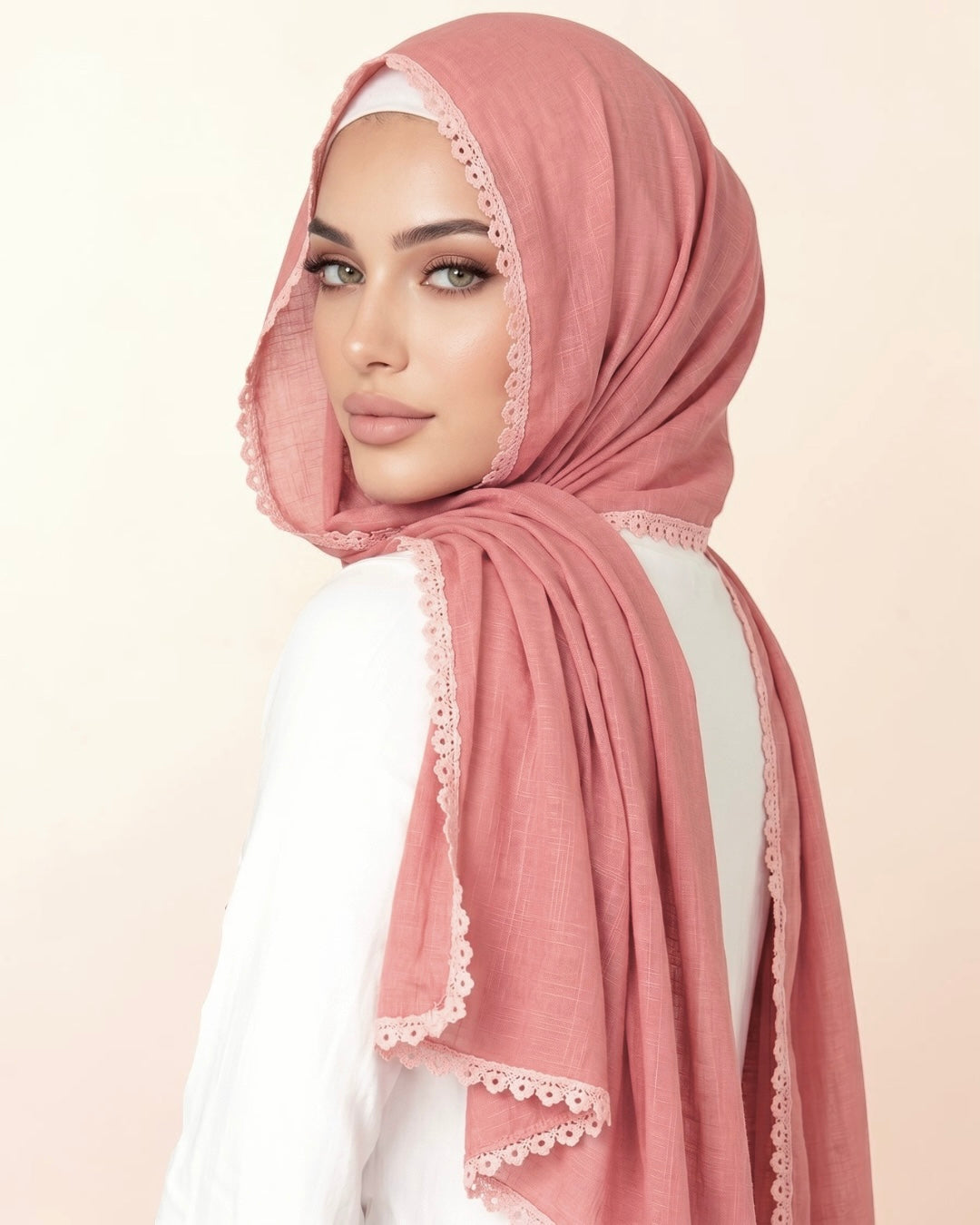 Expressions Turkish Lawn (Wider Width) Lace Hijab - Flamingo