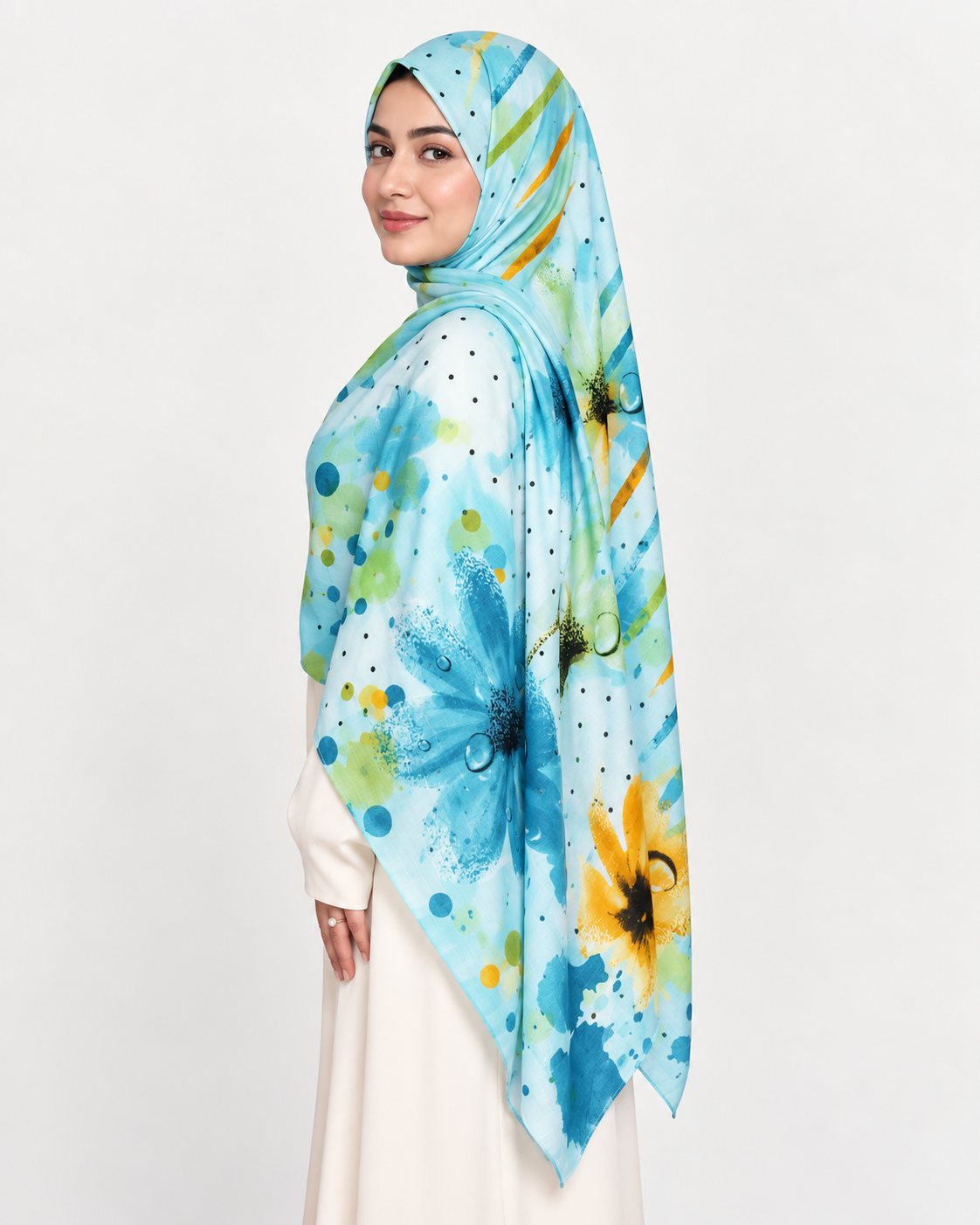 Florabelle Printed Lawn Hijab - Ice Blue