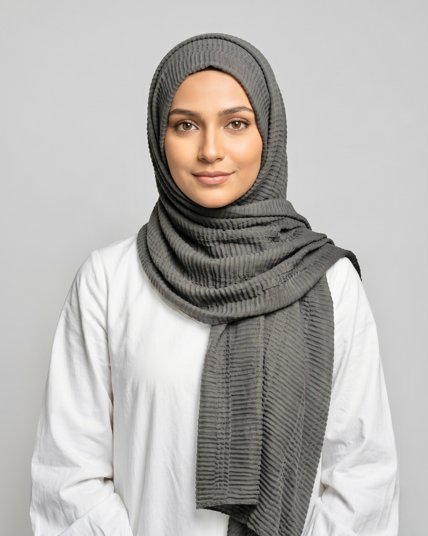 Ripple Pleated Hijab - Smoke Grey