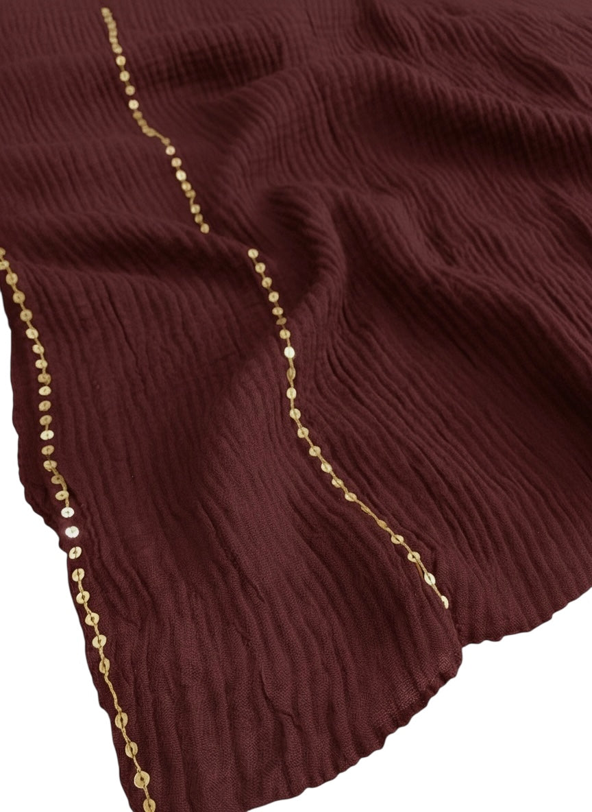 Ripple Sequins Hijab XL Size - Deep Maroon