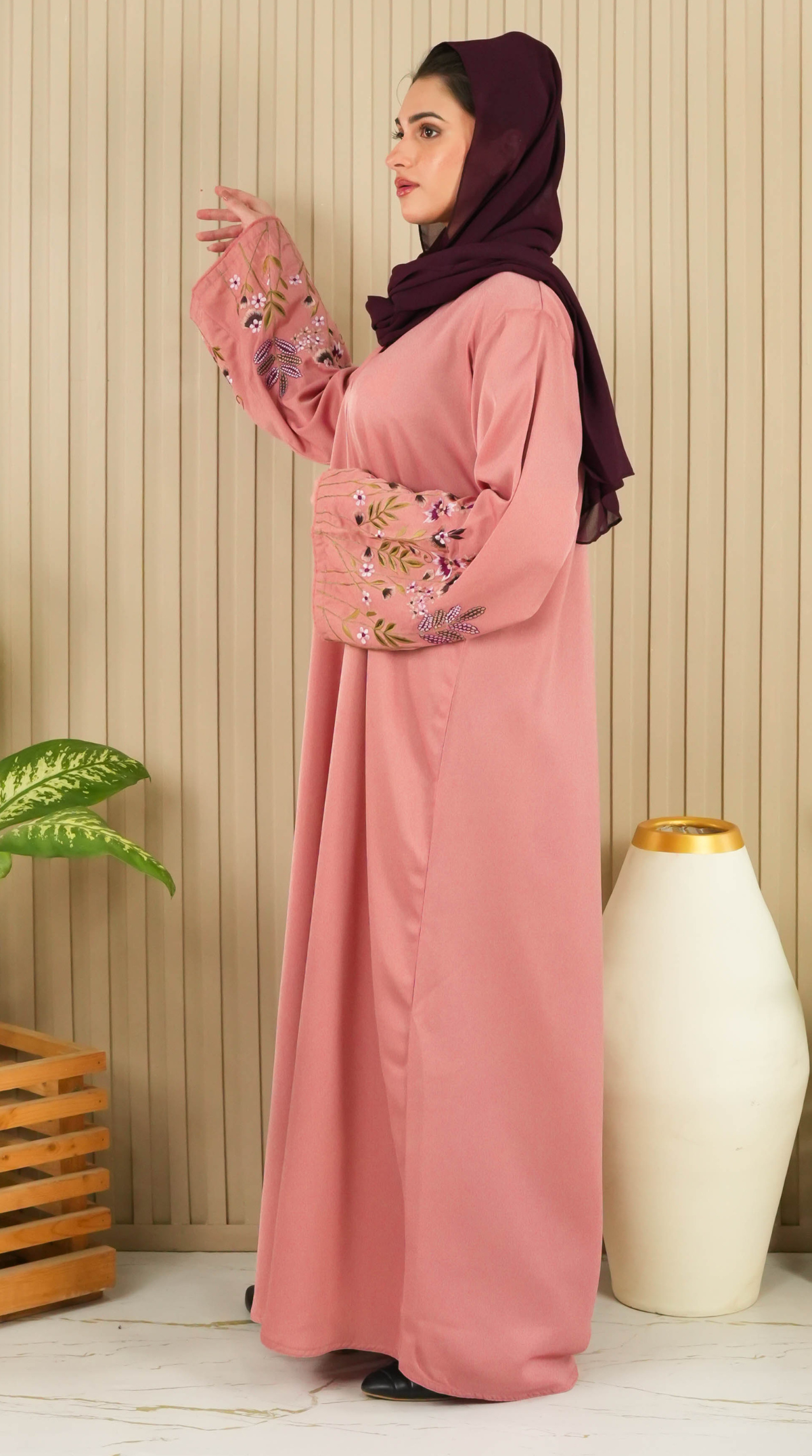 Florina Signature Abaya - Tea pink (With Free Delivery)