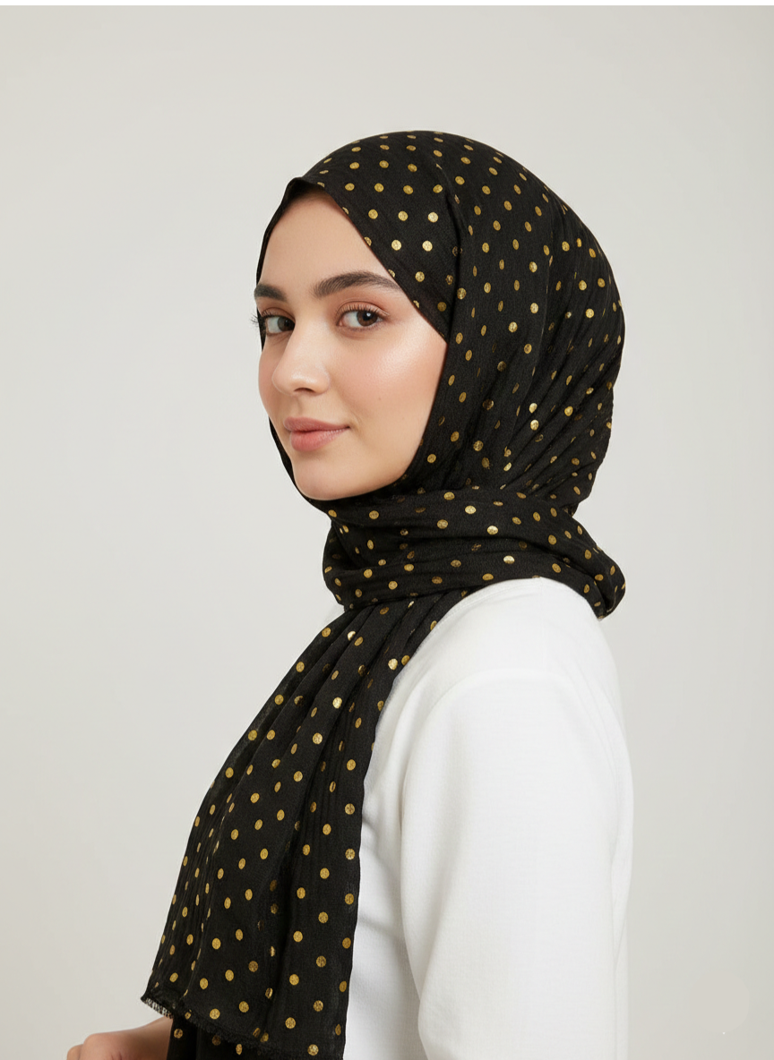 Dapples – Black: Close-up of a black textured fabric with subtle dappled white speckles.