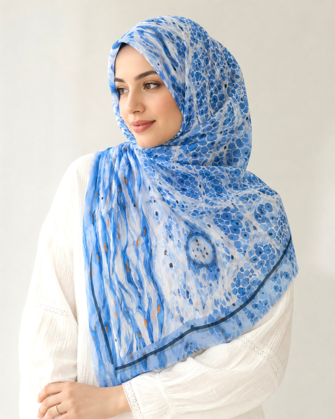 Nautica Printed Lawn Hijab - Sky Blue