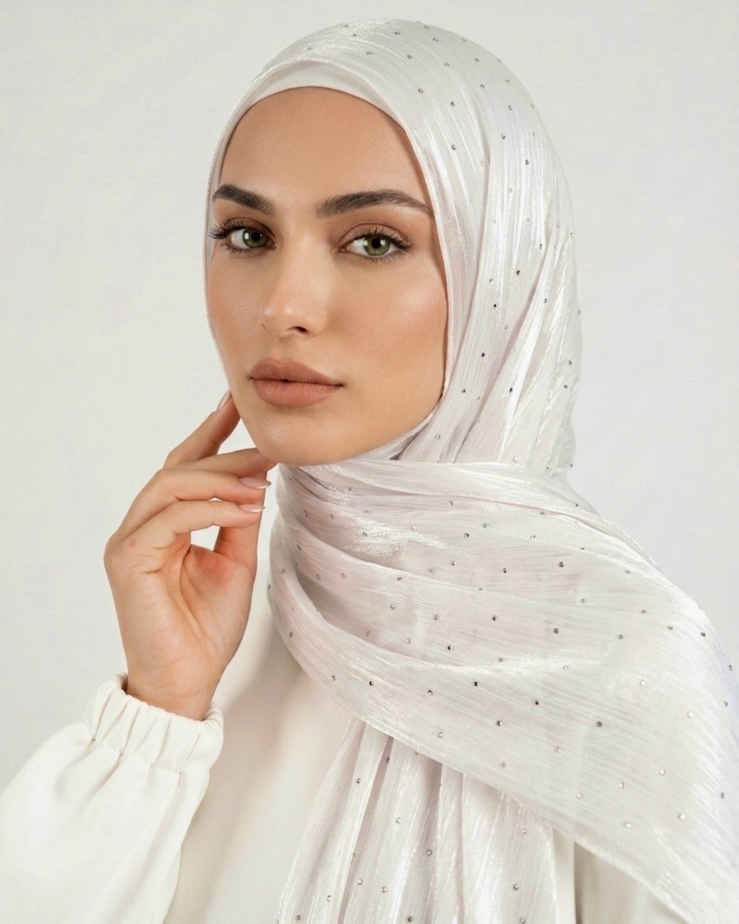 Stardust Organza Stoned Hijab - Pearl White