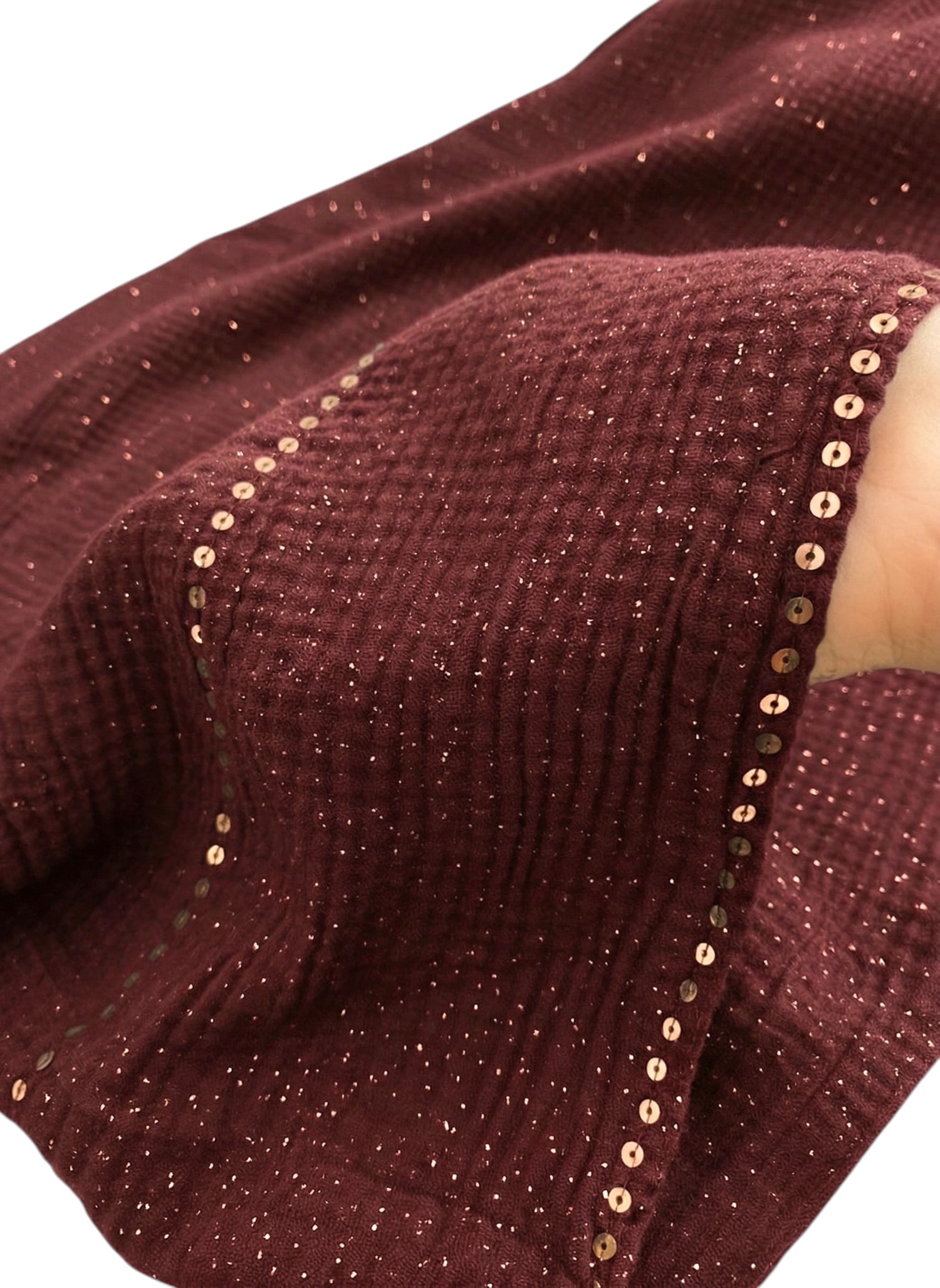 Ripple - Glitter Sequins Hijab XL Size - Deep Maroon