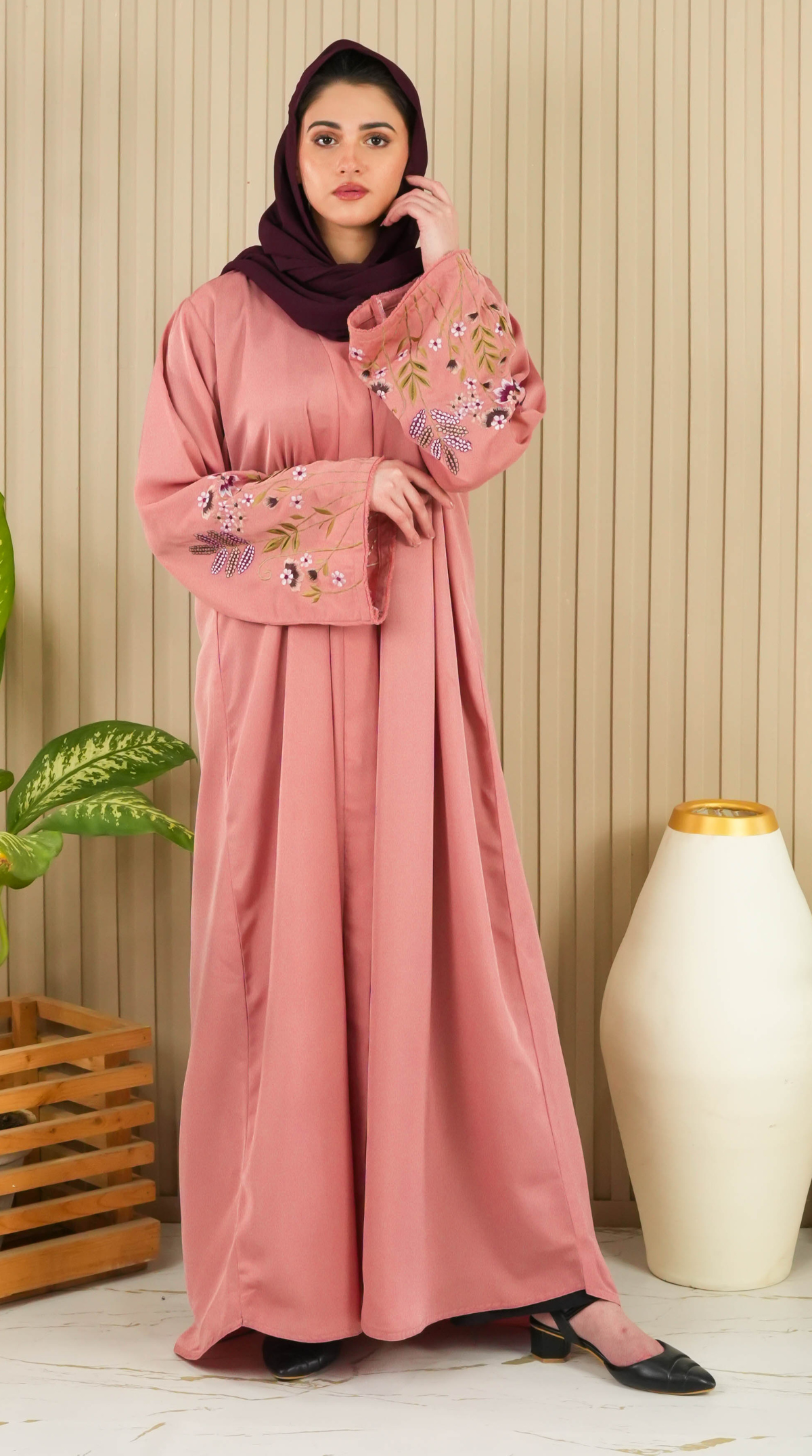 Florina Signature Abaya - Tea pink (With Free Delivery)