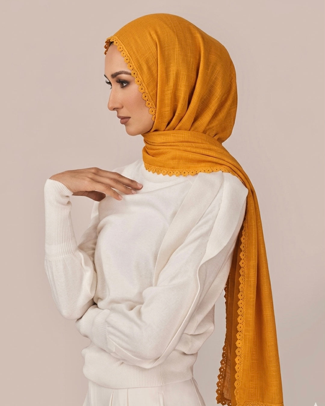 Expressions Turkish Lawn (Wider Width) Lace Hijab - Mustard