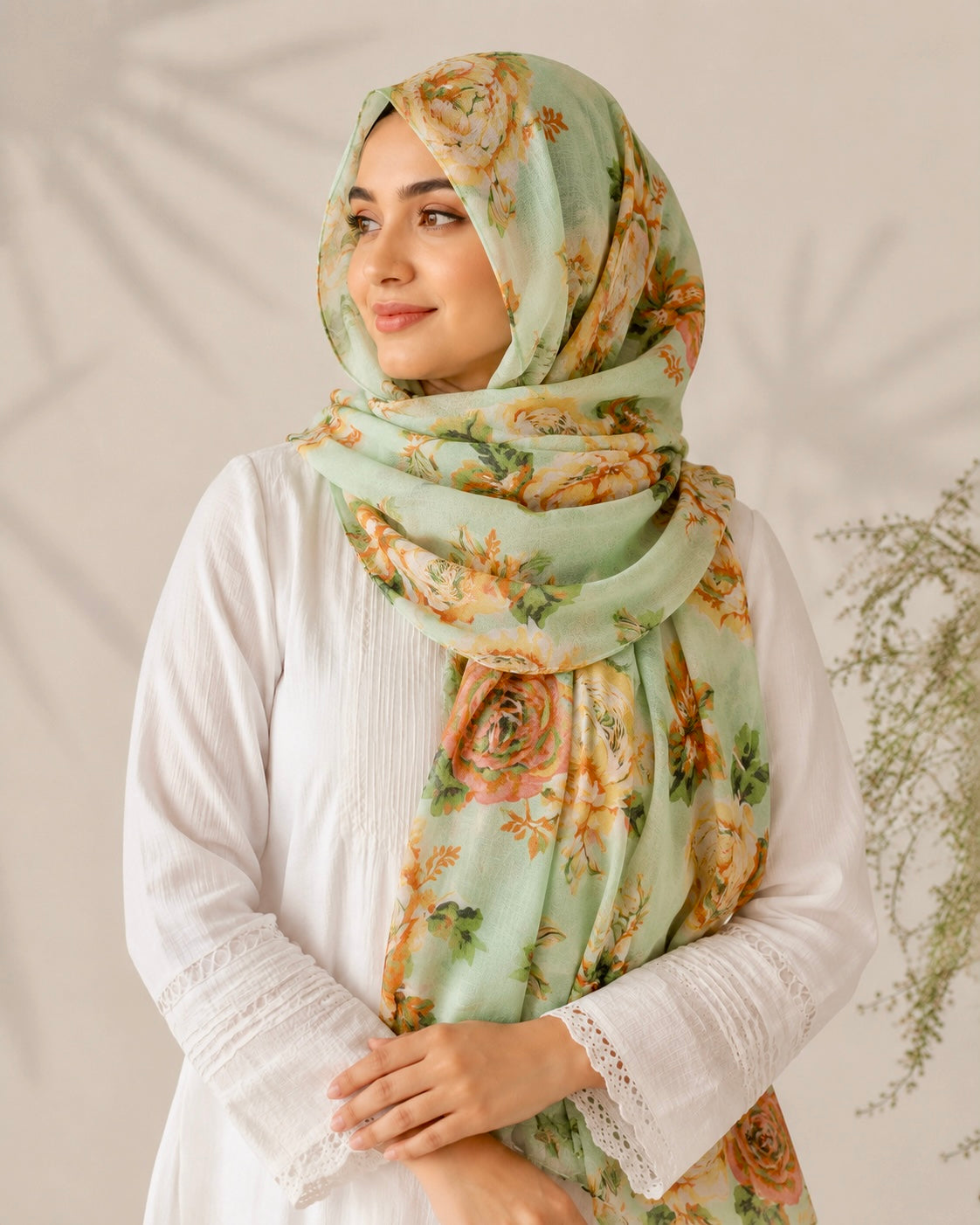 Roselle Lawn Printed Hijabs - Mint