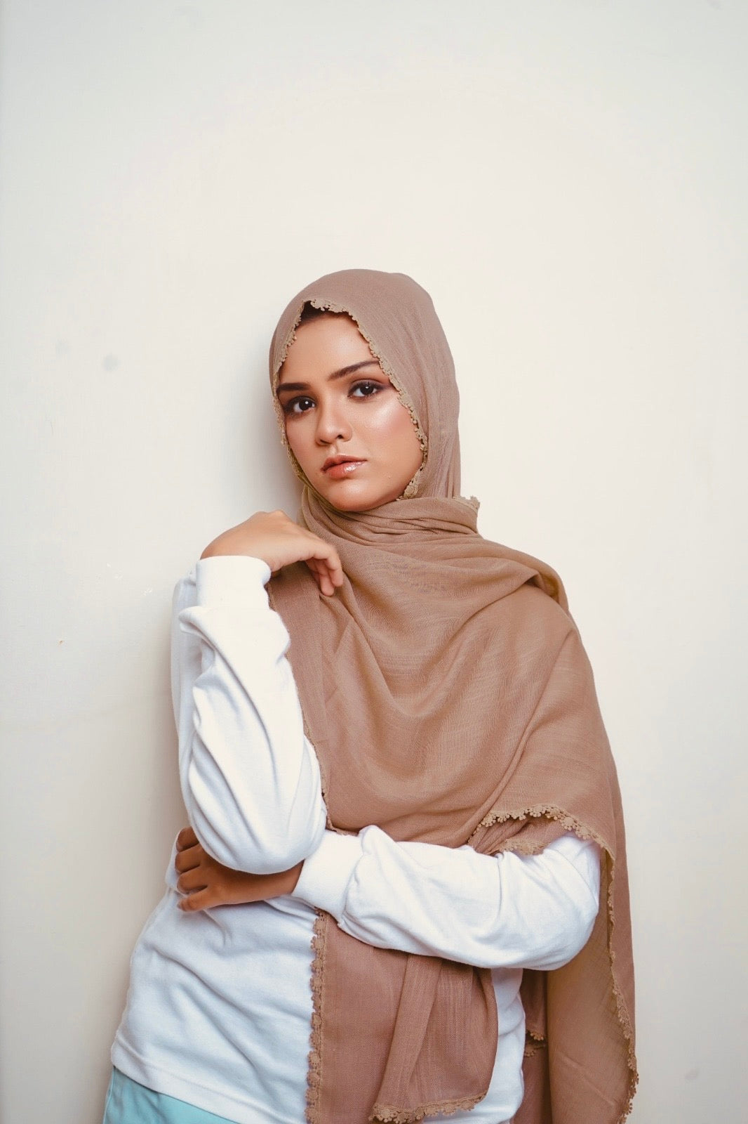 Expressions Turkish Lawn (Wider Width) Lace Hijab - Coffee
