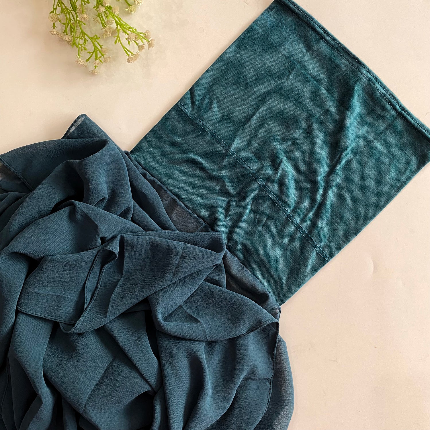 Georgette hijab with attach cap - Peacock