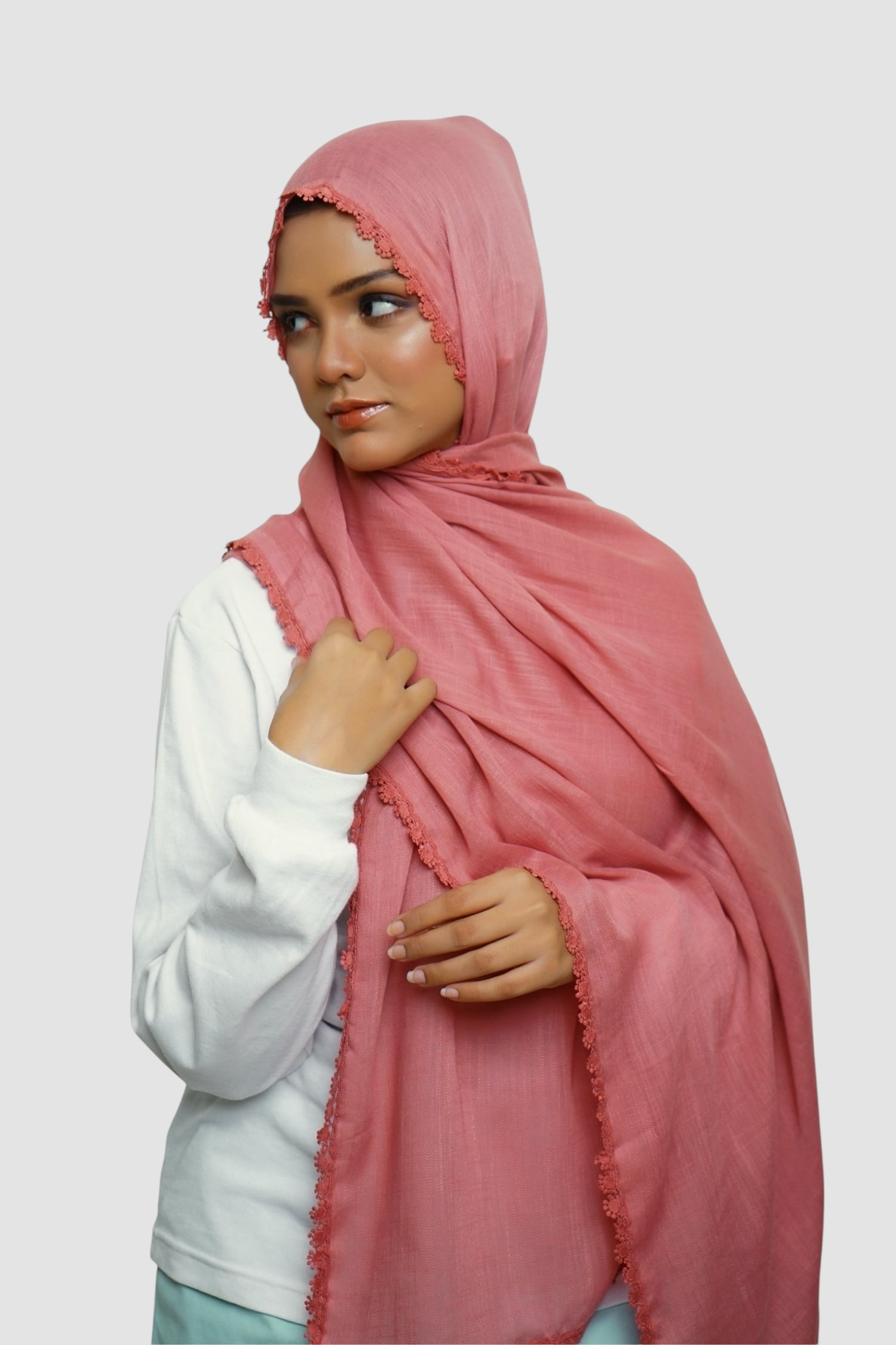 Expressions Turkish Lawn (Wider Width) Lace Hijab - Ballerina Pink