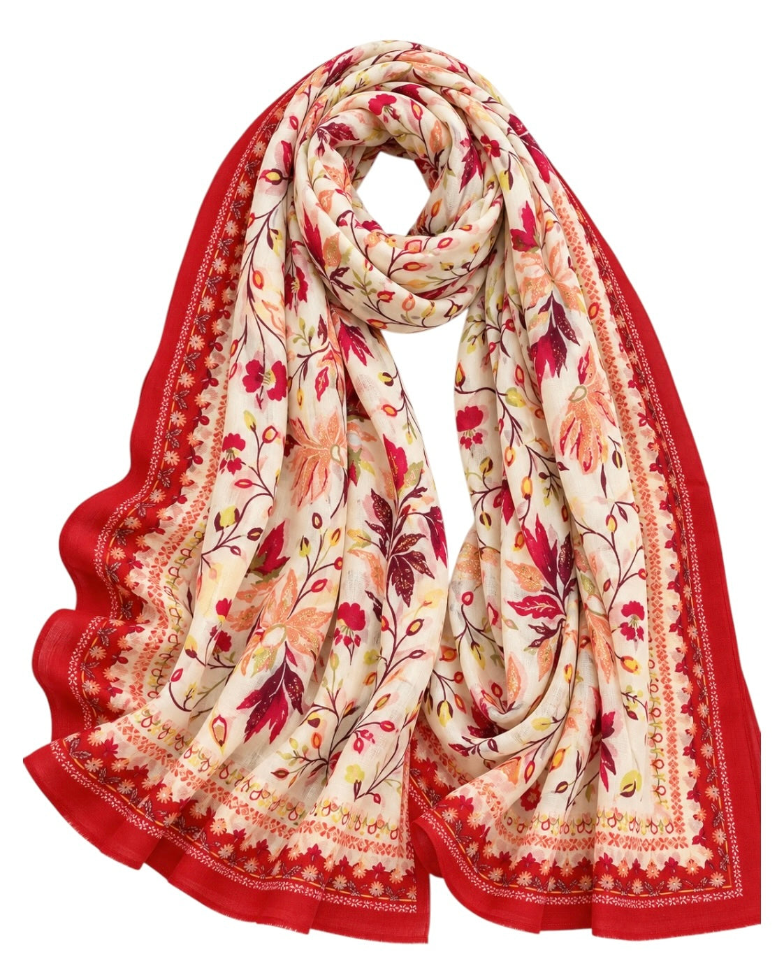 Tendril Glittered Printed Lawn Hijab - Red