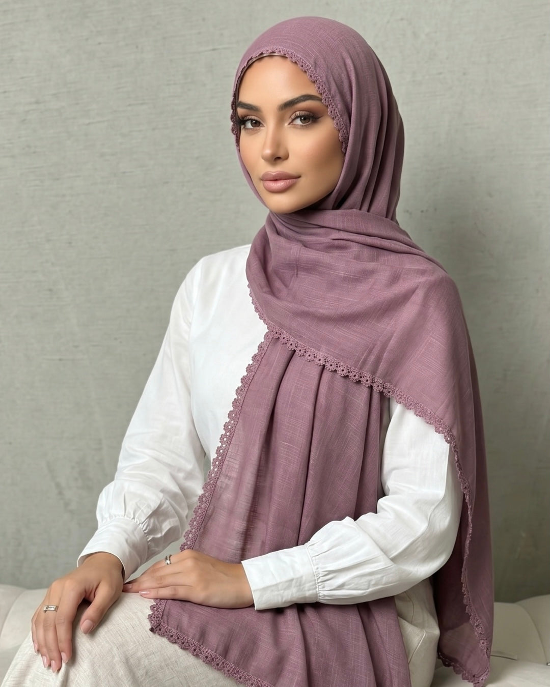Expressions Turkish Lawn (Wider Width) Lace Hijab - Mauve