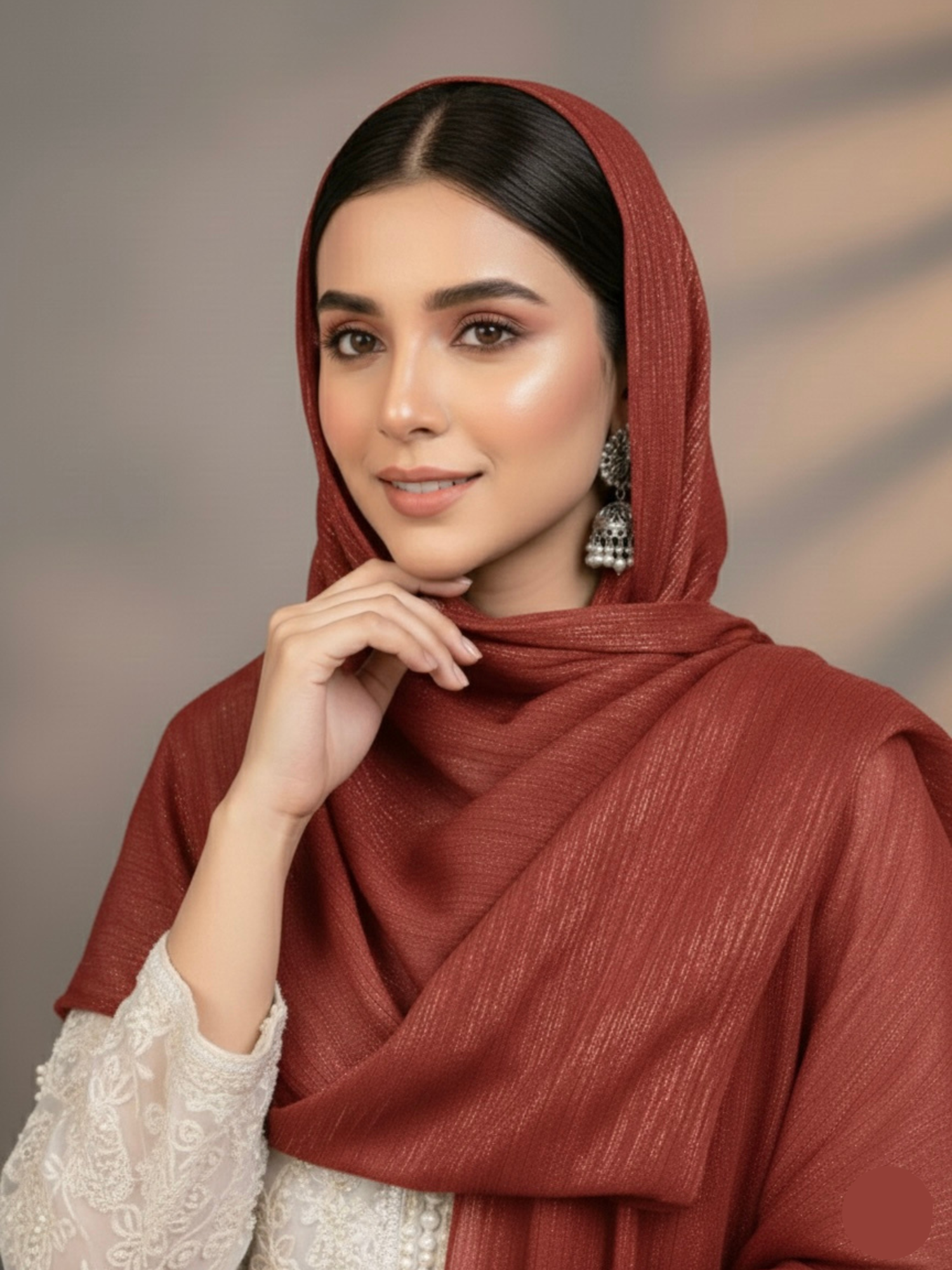 Gleamz Crinkle Silk Hijab - Faded Burgundy