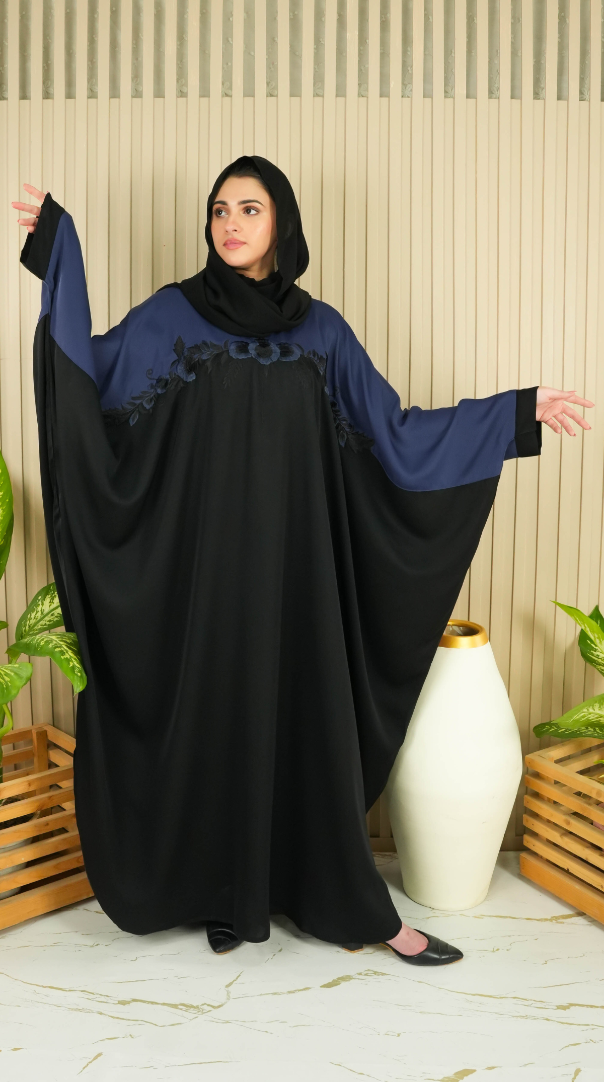 Flora Abaya - Navy Blue (With Free Delivery)