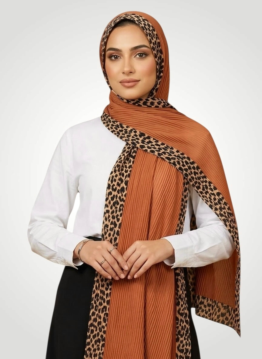 Pleated Border Hijab - Caramel