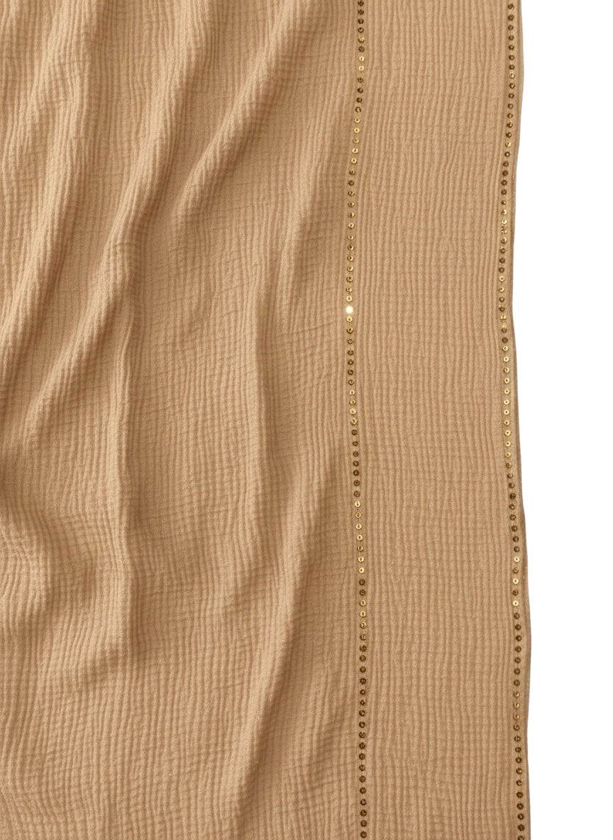 Ripple Sequins Hijab XL Size - Beige