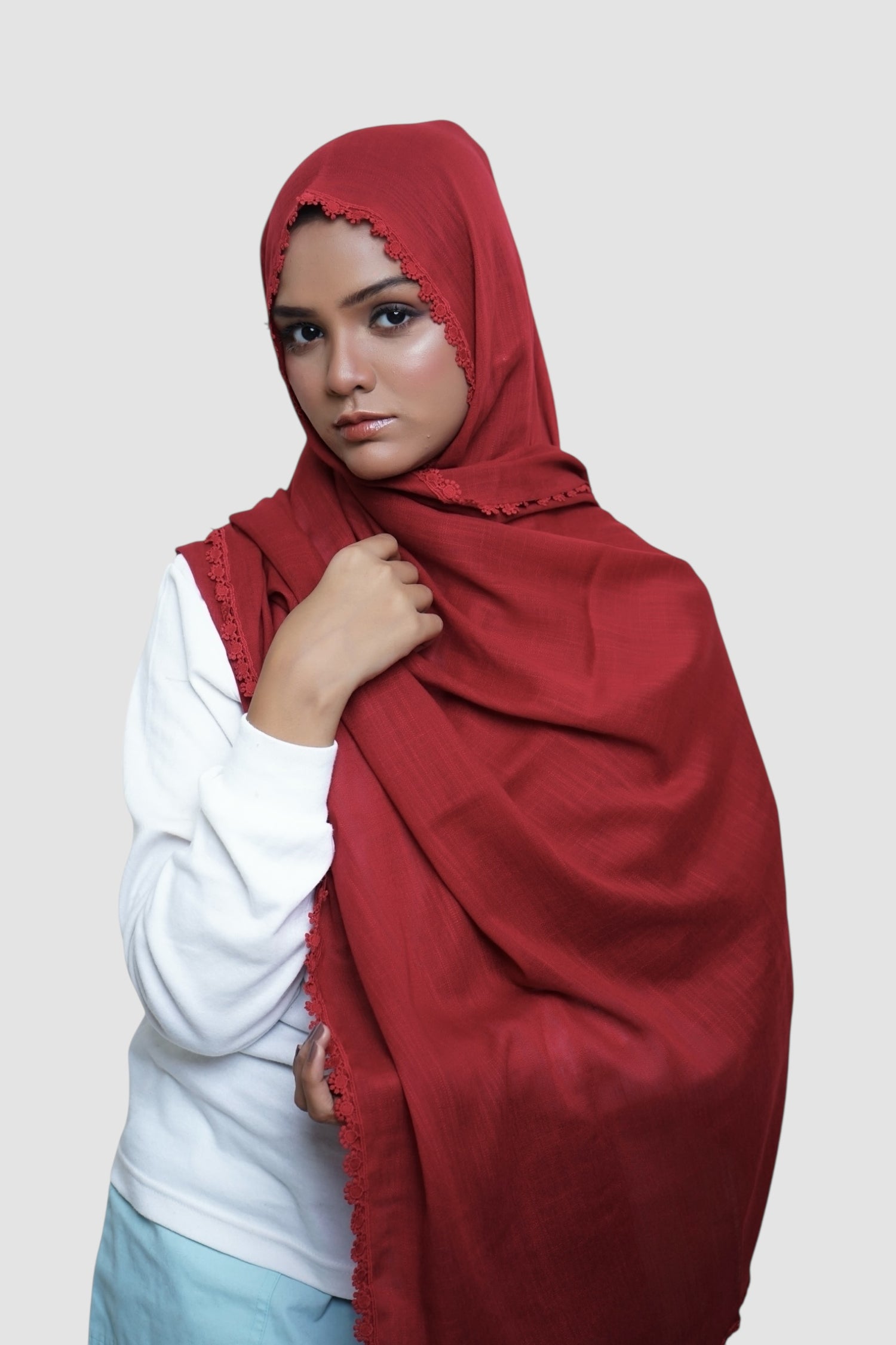 Expressions Turkish Lawn (Wider Width) Lace Hijab - Wine