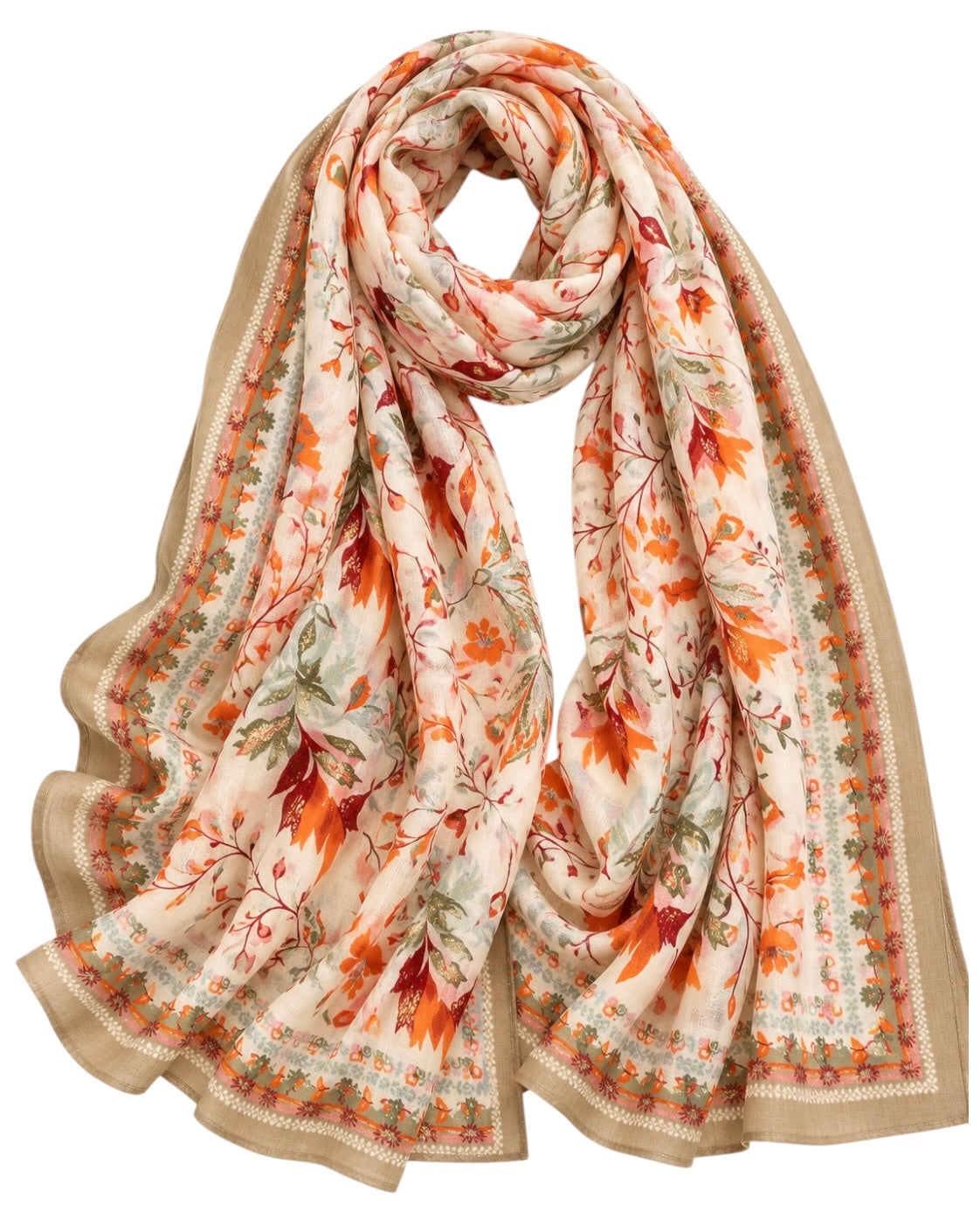 Tendril Glittered Printed Lawn Hijab - Beige