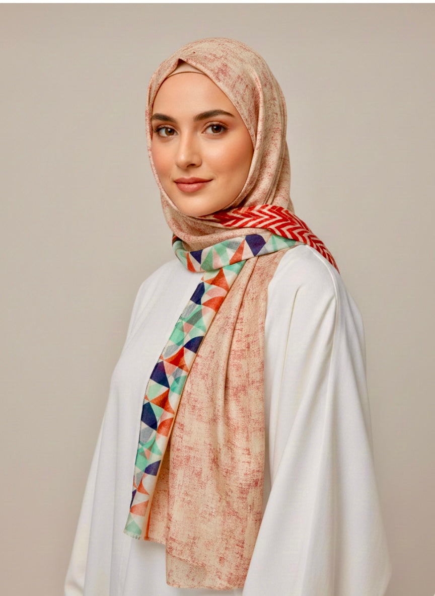 Red Nyra Printed Hijabs, showcasing a vibrant floral pattern on soft fabric.