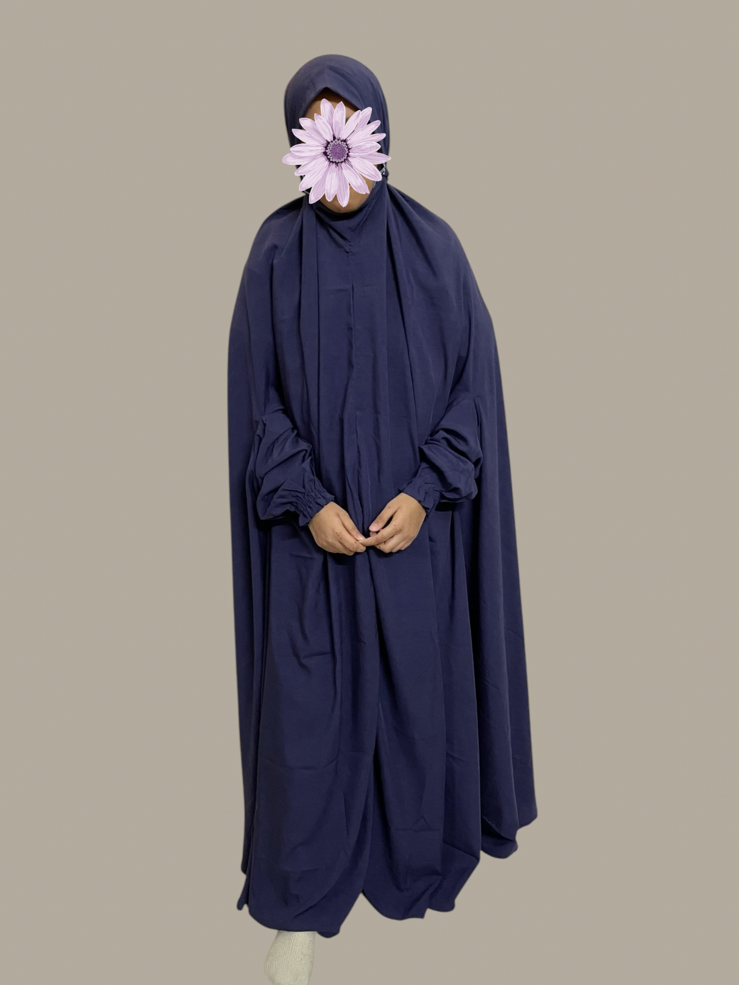 Premium Full Length Namaz Chadar With Sleeves - Navy Blue (Imported Fabric)