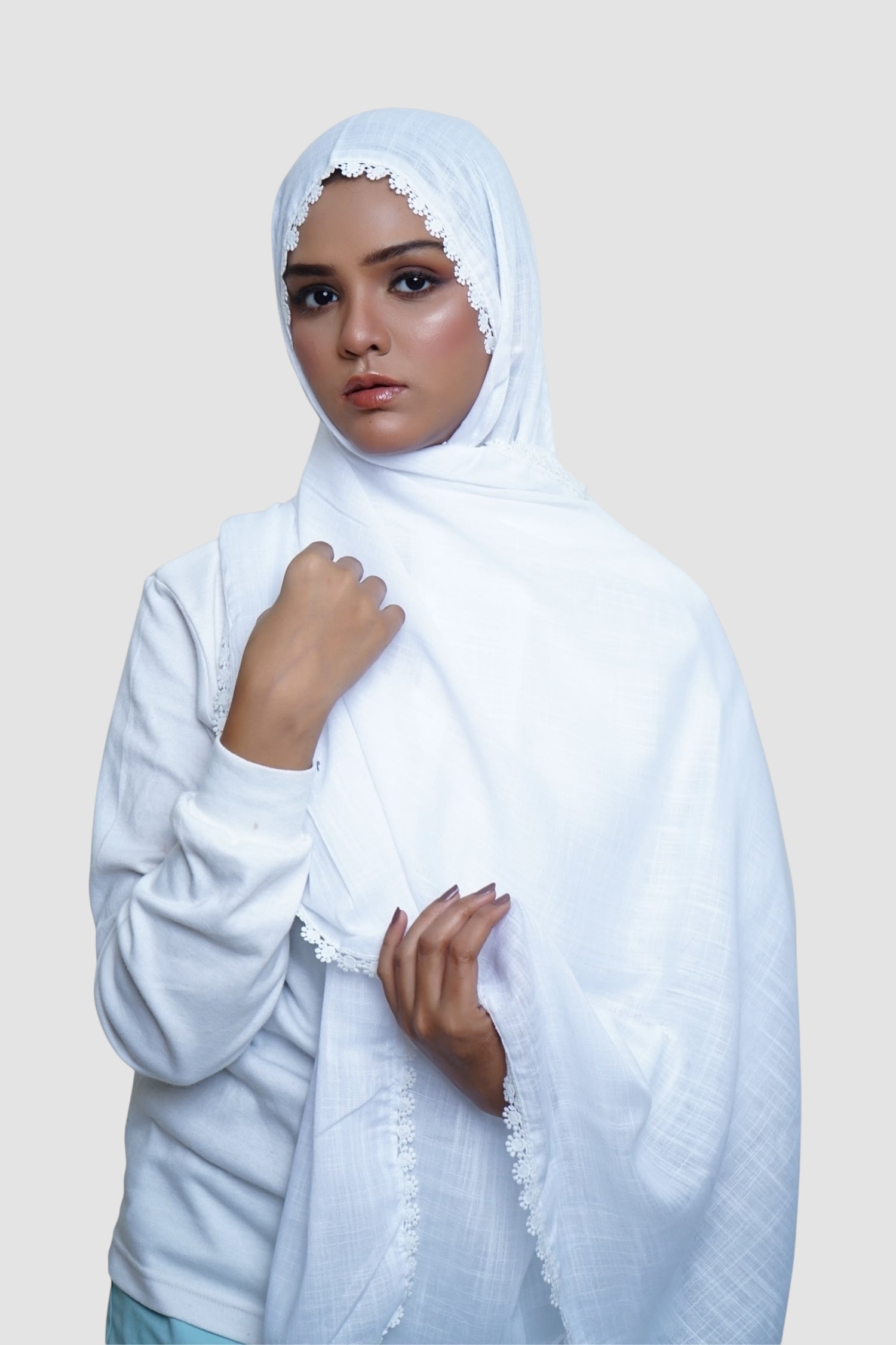 Expressions Turkish Lawn (Wider Width) Lace Hijab - White