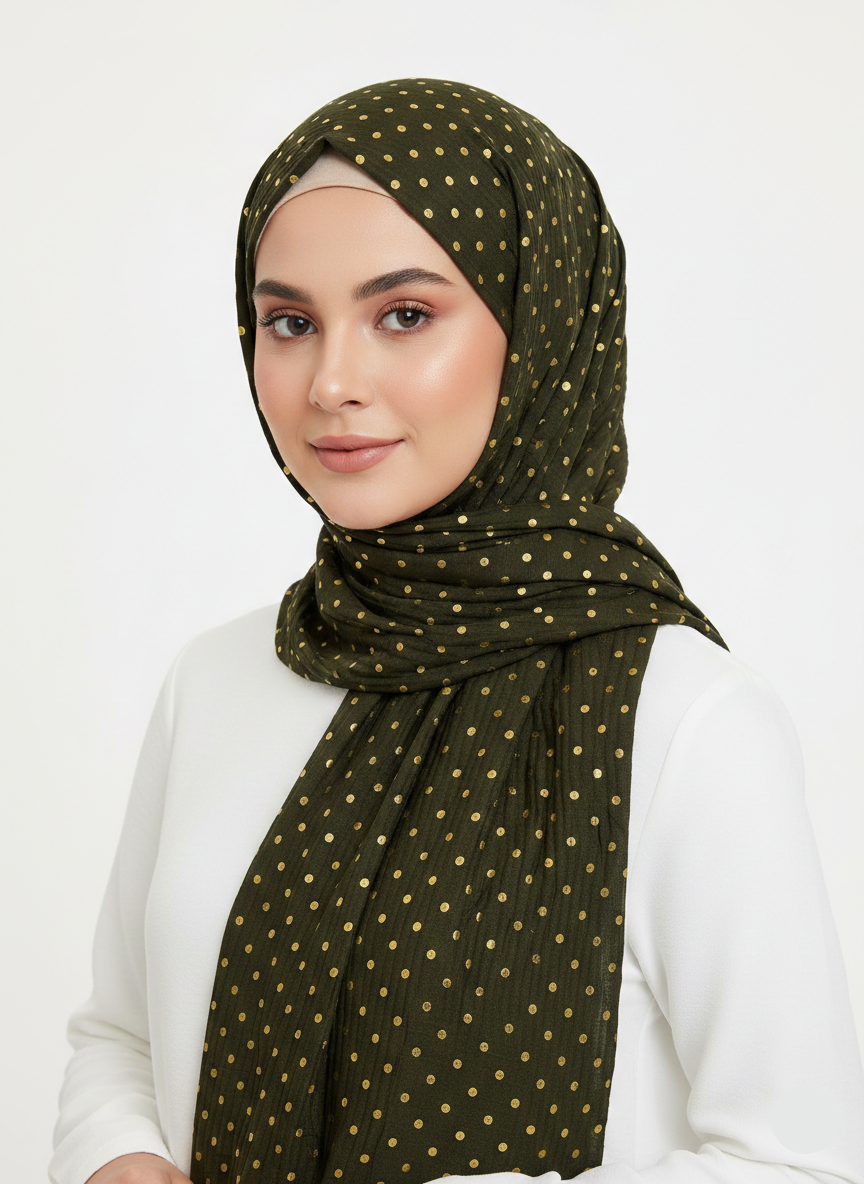 Dapples – Olive: Close-up of a textured olive green fabric with subtle variations in shade, resembling dappled light.