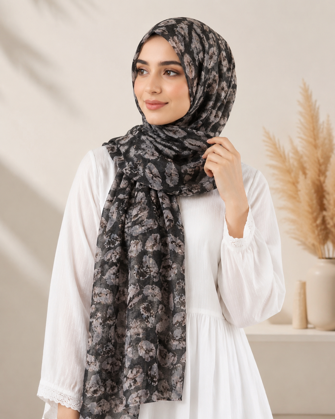 Willow Lawn Printed Hijabs - Charcoal