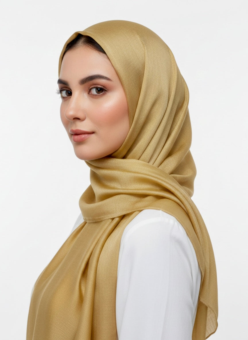 Metallics Gold Crinkle Silk Hijab – Light Gold
