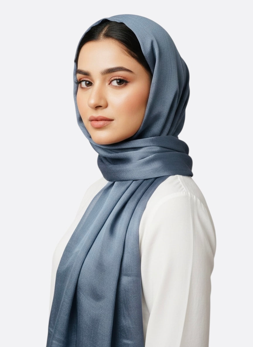 Metallics Crinkle Silk Hijab – Denim Grey