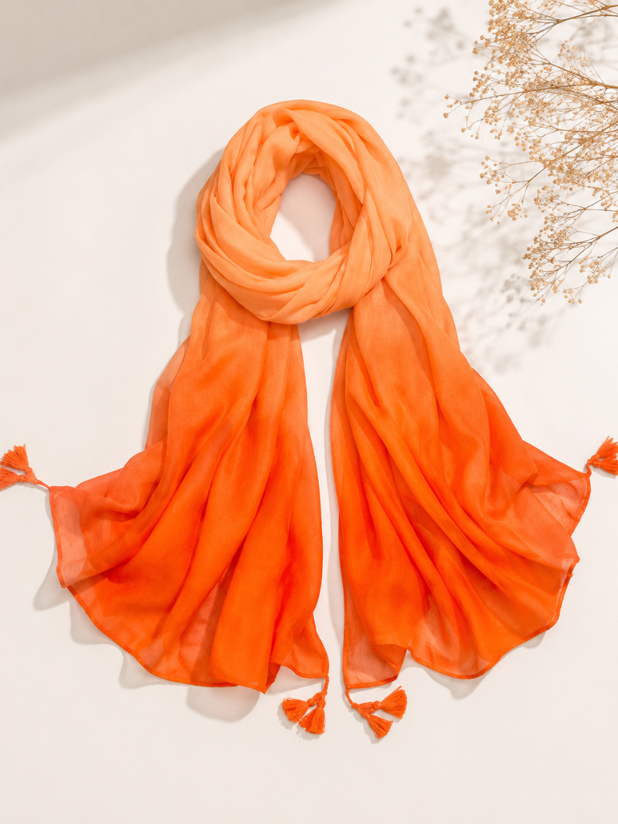 Ombre Tassels Hijab - Tangerine