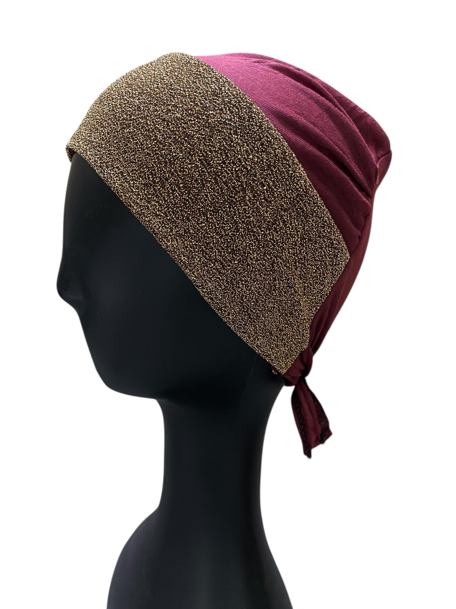 Moonlight Full Covered Hijab Cap – Gold and Maroon