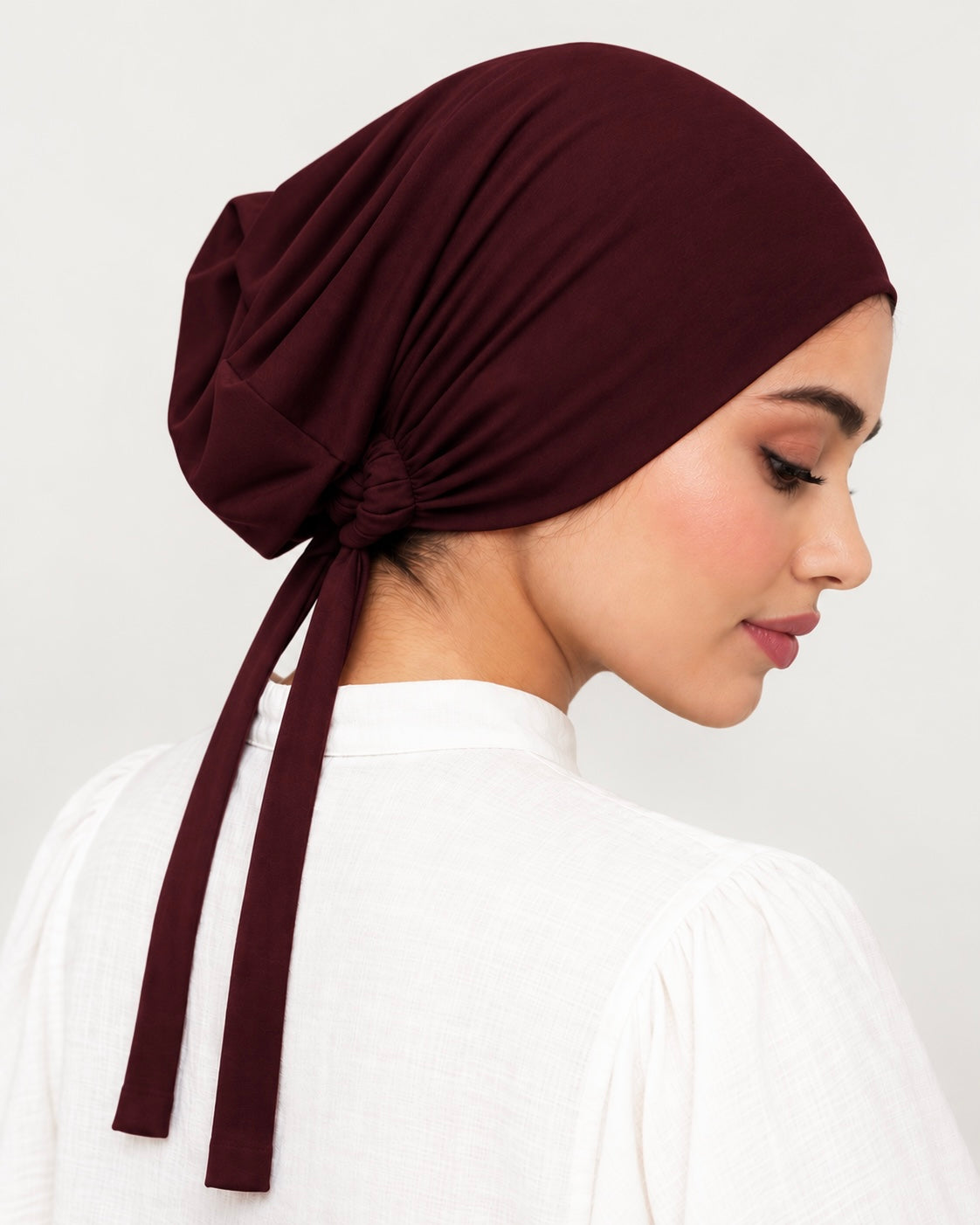 Imported Tie back Full Covered Hijab Cap – Plum