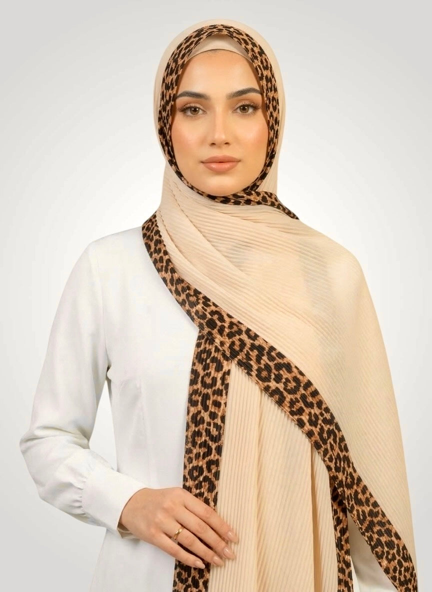 Pleated Border Hijab - Cream