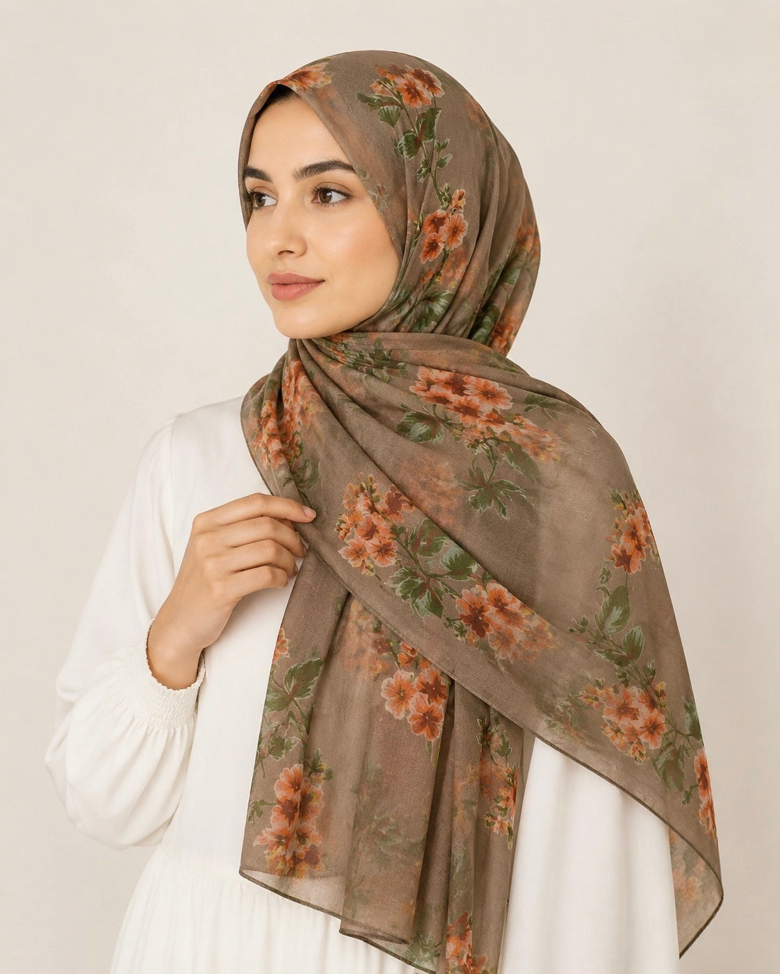 Meher Lawn Printed Hijabs - Camel