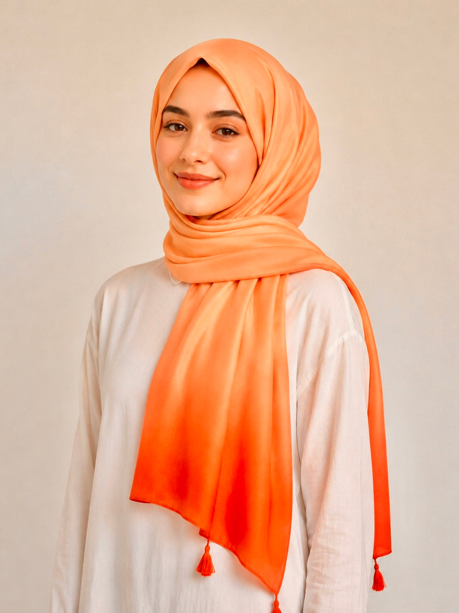 Ombre Tassels Hijab - Tangerine