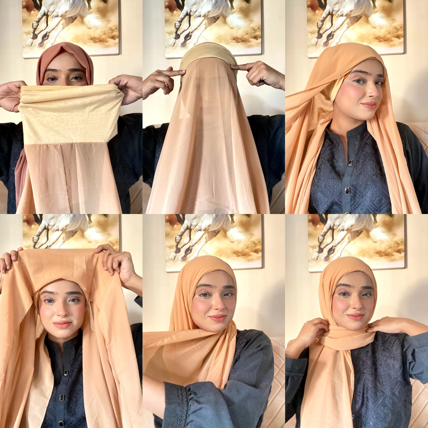 Georgette hijab with attach cap - Royal Purple