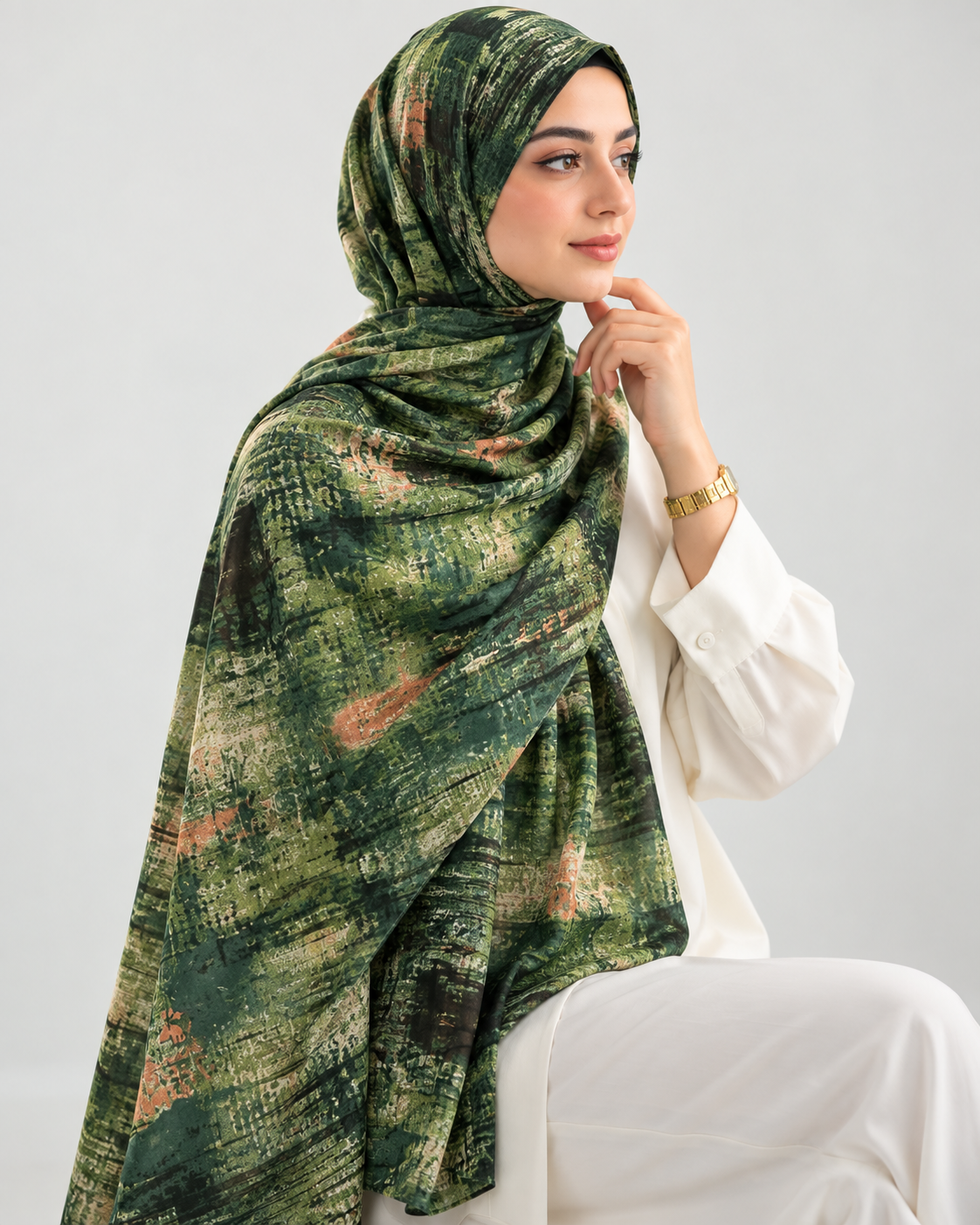 Windblown Printed Lawn Hijab - Green